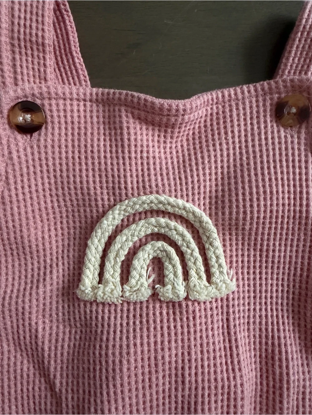 Pink Waffle Knit Romper Bodysuit w/ Rainbow Embroidered & Matching Headband
